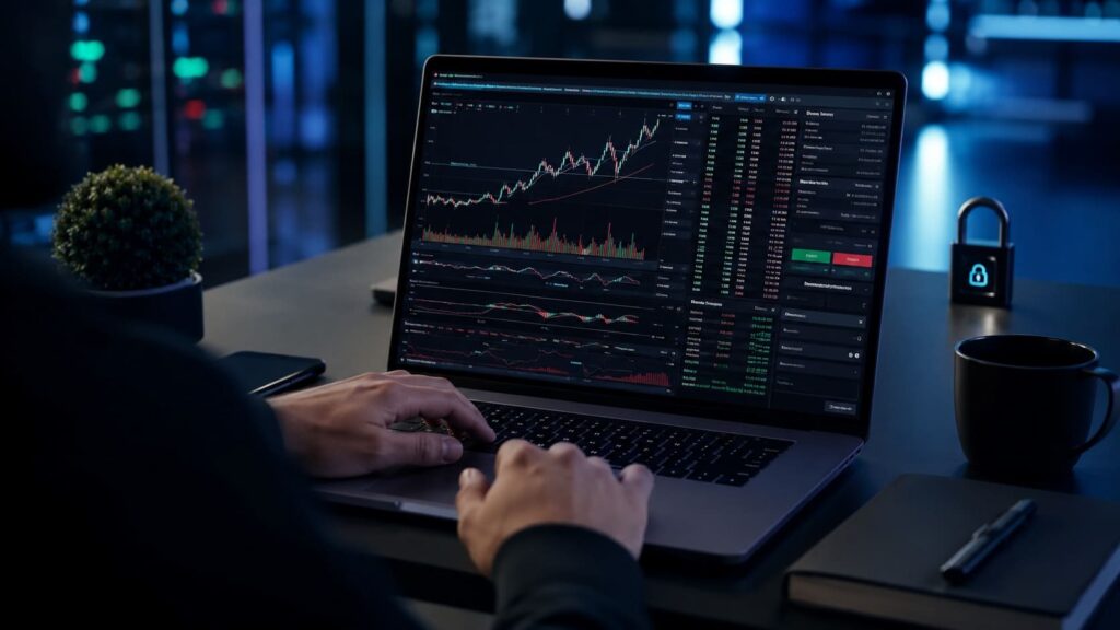 Pessoa analisando uma plataforma de opções e negociação digital
